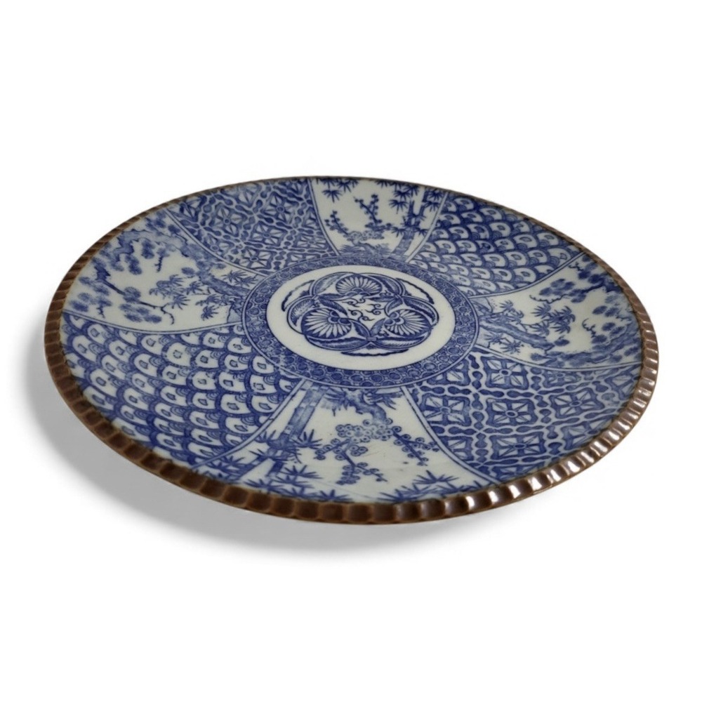 Antique Japanese Igezara Blue White‎ Transfer-ware 11.75" Wall Hanging Plate